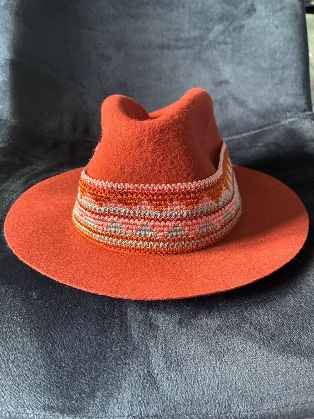 Womens Orange Wool Fedora with Woven Band